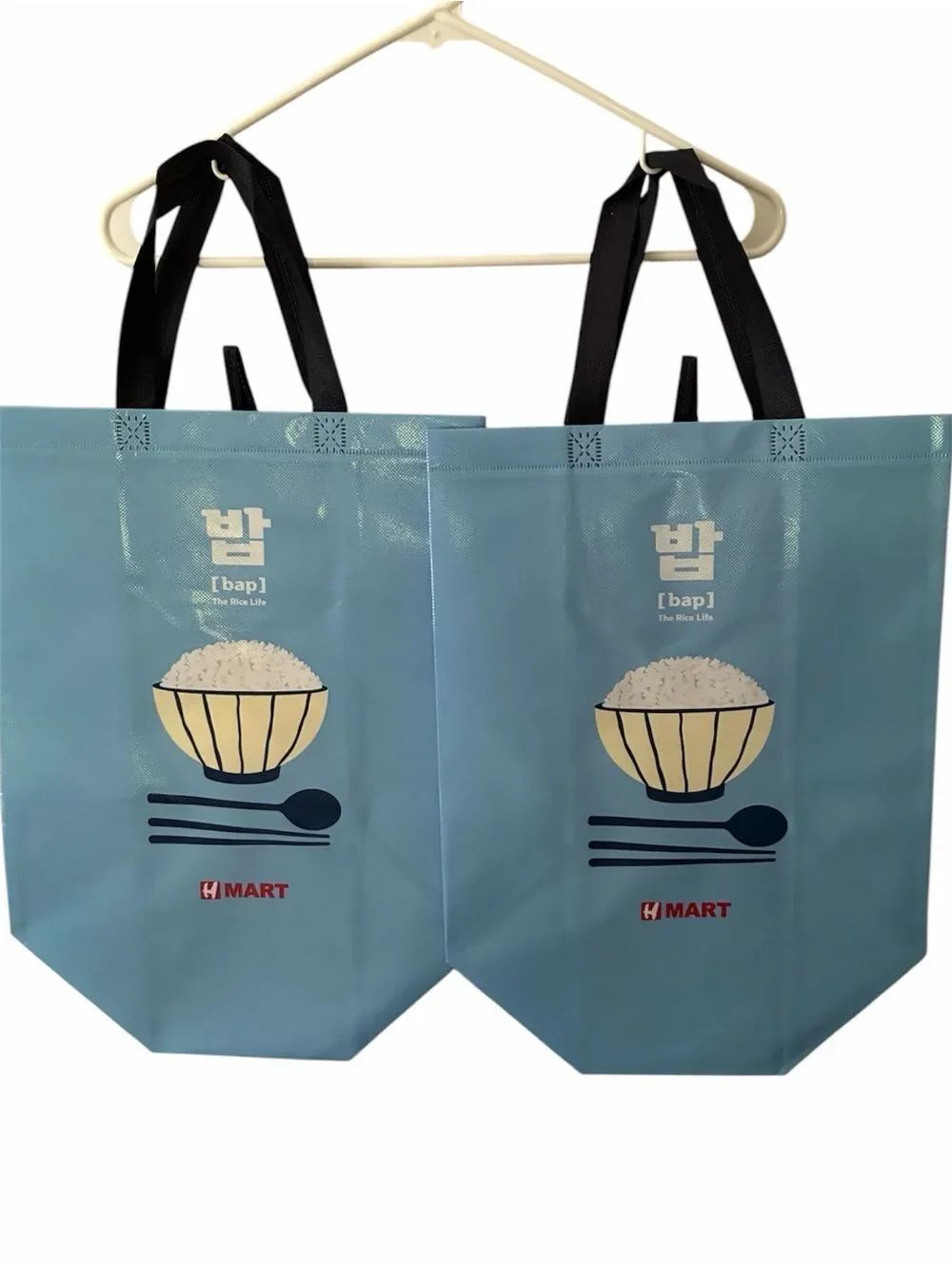 NWOT HMart “Bap / The Rice Life” Reusable Tote Bags – Lot of 2 – Blue Grocery Sh